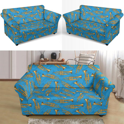 Trumpet Golden Pattern Themed Print Loveseat Slipcover-JTAMIGO.COM