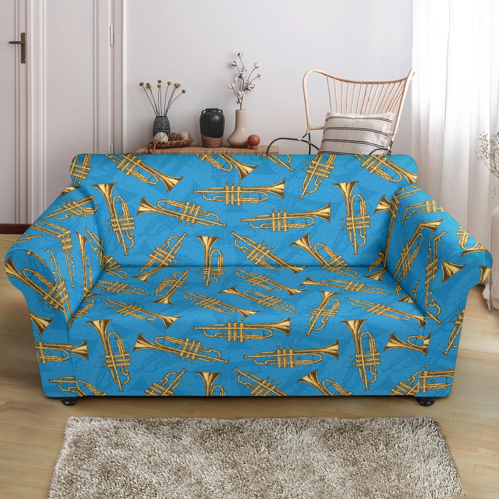 Trumpet Golden Pattern Themed Print Loveseat Slipcover-JTAMIGO.COM