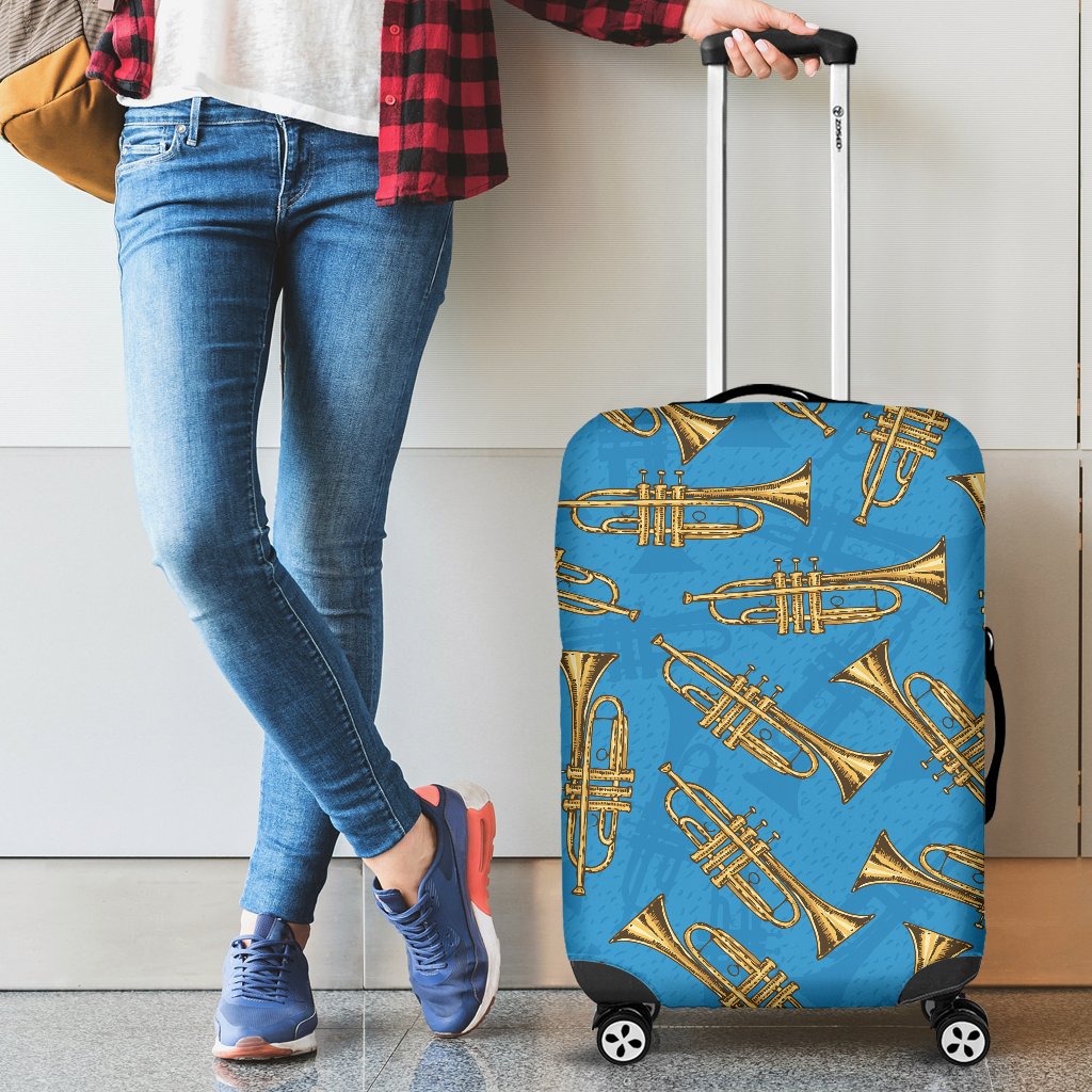 Trumpet Golden Pattern Themed Print Luggage Cover Protector
