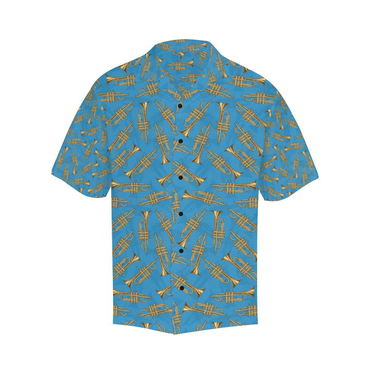 Trumpet Golden Pattern Themed Print Men Aloha Hawaiian Shirt