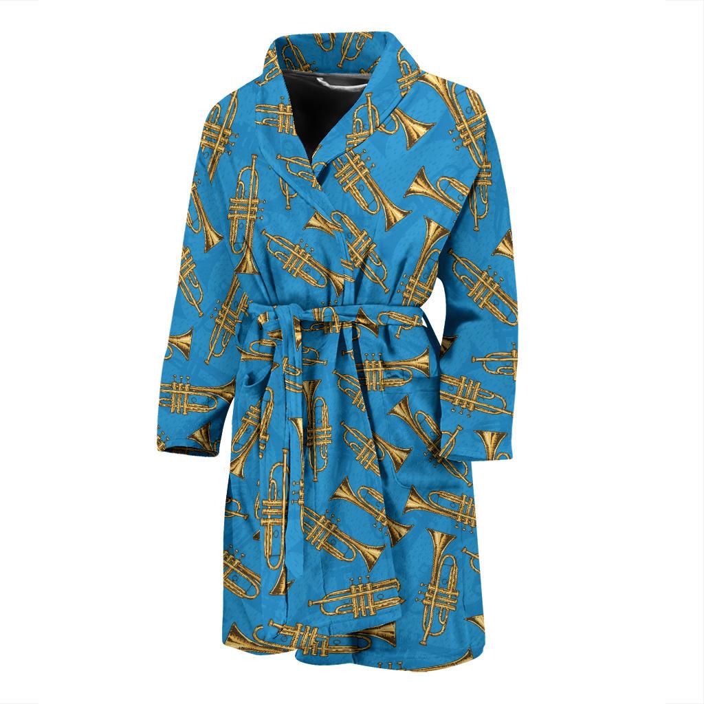 Trumpet Golden Pattern Themed Print Men Bath Robe-JTAMIGO.COM