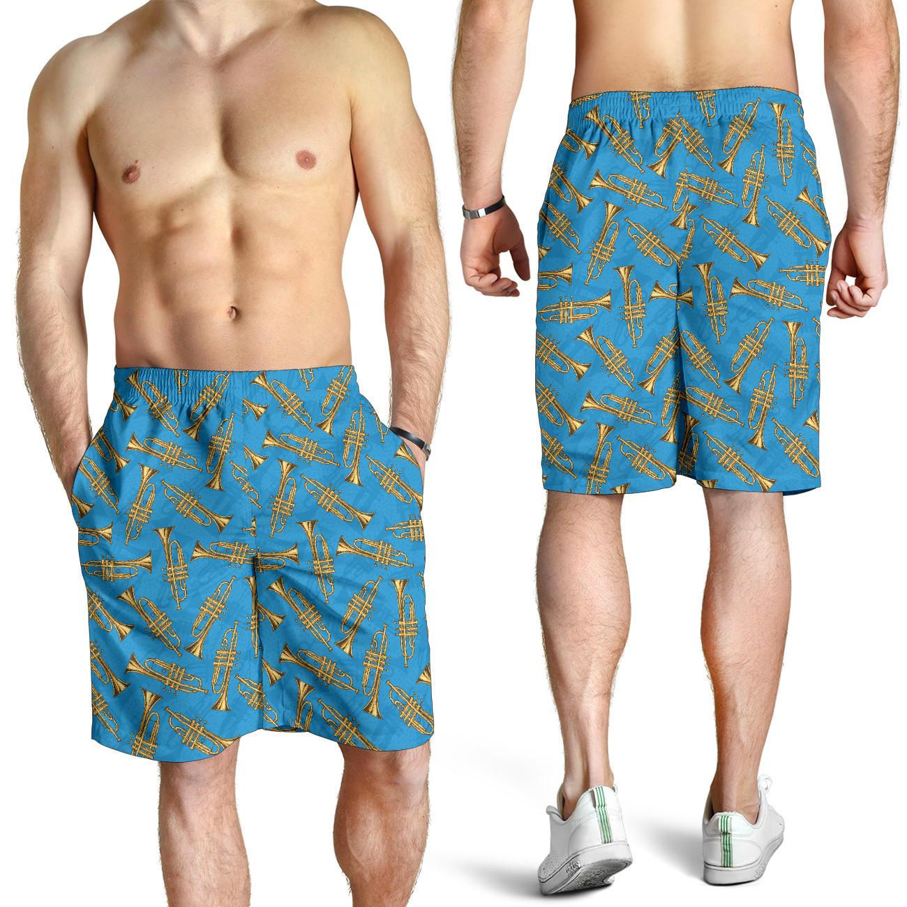 Trumpet Golden Pattern Themed Print Mens Shorts-JTAMIGO.COM