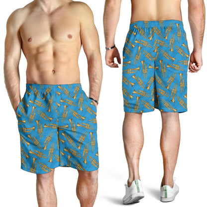 Trumpet Golden Pattern Themed Print Mens Shorts-JTAMIGO.COM