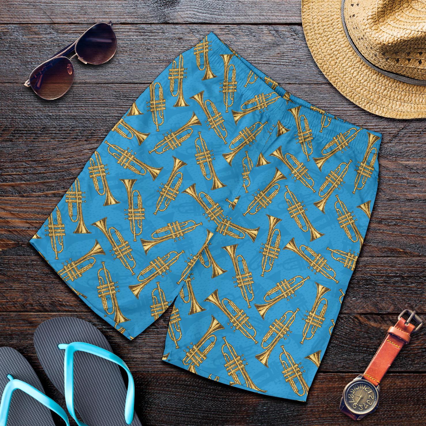 Trumpet Golden Pattern Themed Print Mens Shorts-JTAMIGO.COM