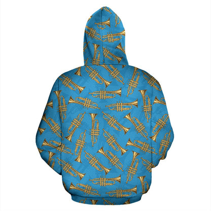 Trumpet Golden Pattern Themed Print Pullover Hoodie