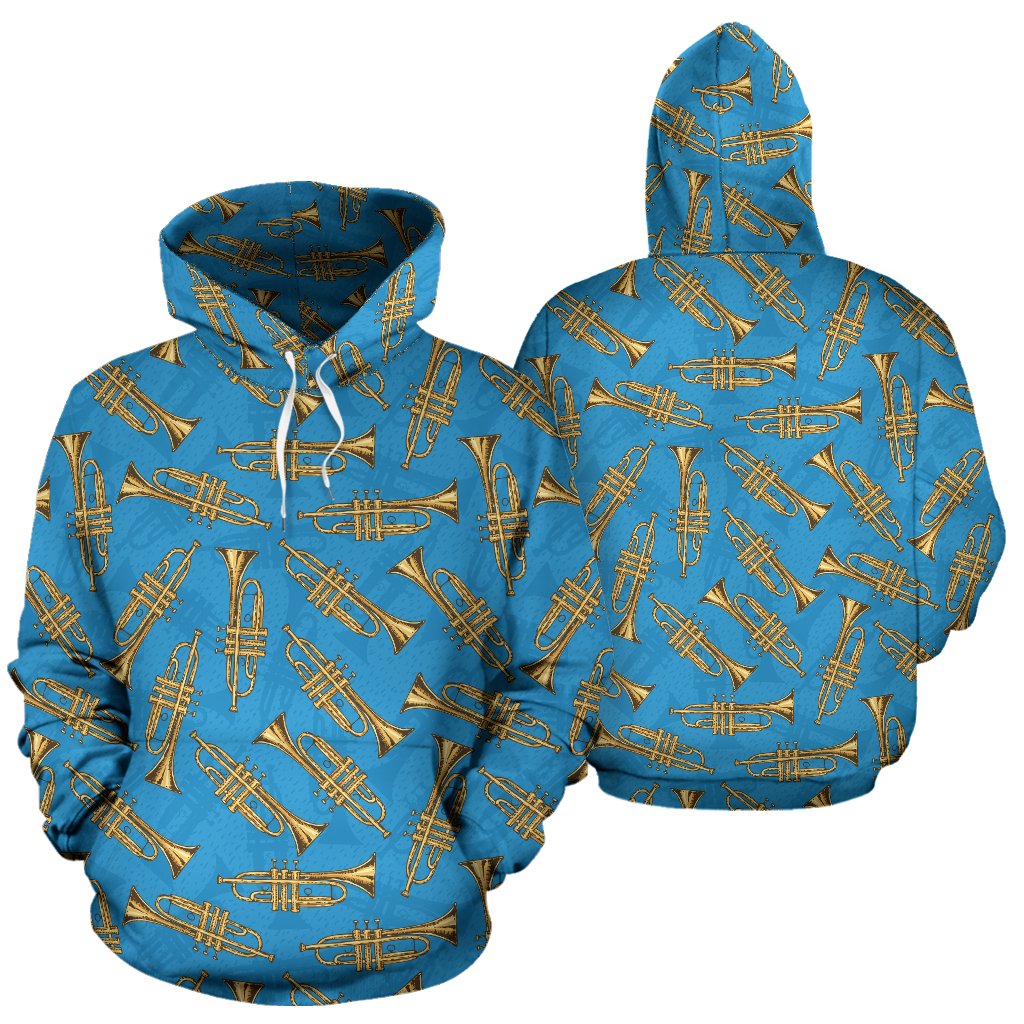 Trumpet Golden Pattern Themed Print Pullover Hoodie