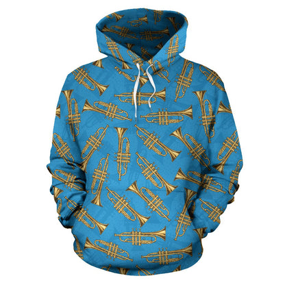 Trumpet Golden Pattern Themed Print Pullover Hoodie