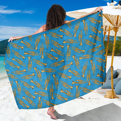 Trumpet Golden Pattern Themed Print Sarong Pareo Wrap