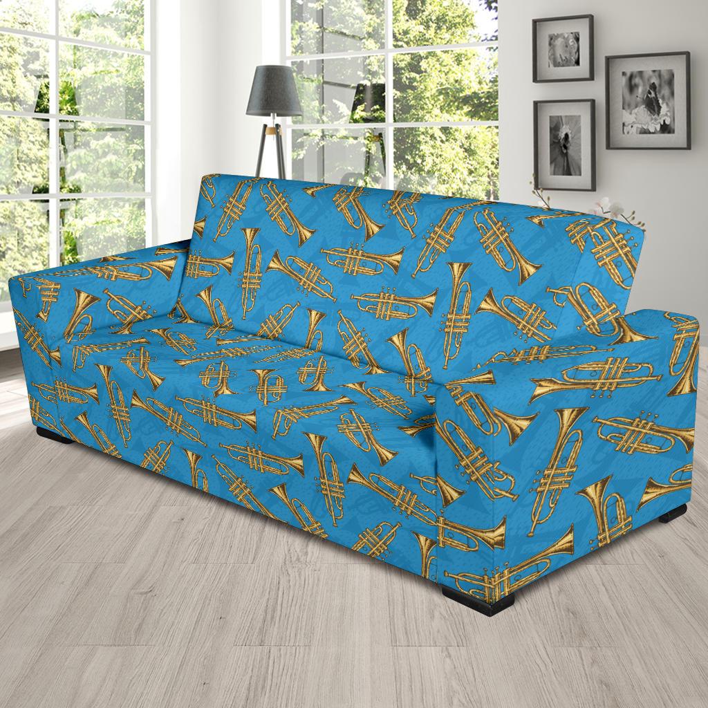 Trumpet Golden Pattern Themed Print Sofa Slipcover-JTAMIGO.COM