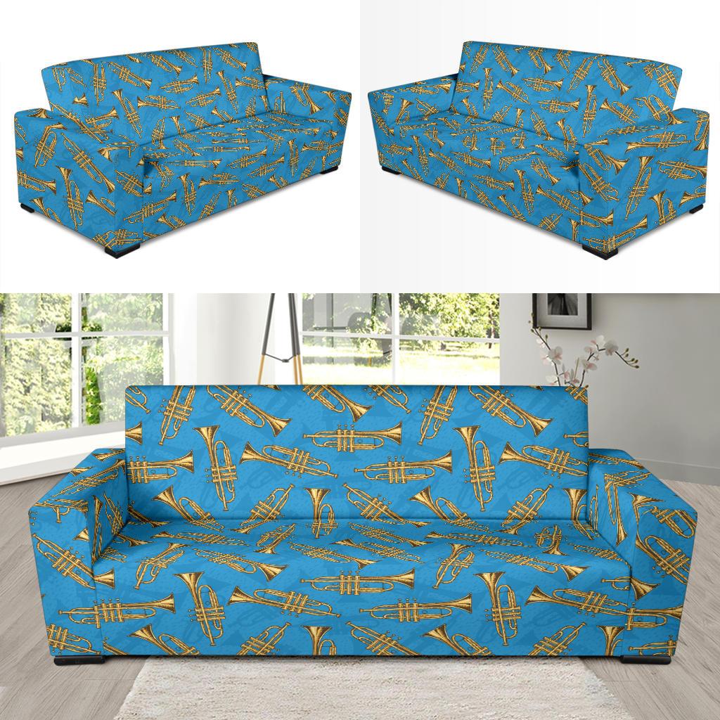 Trumpet Golden Pattern Themed Print Sofa Slipcover-JTAMIGO.COM