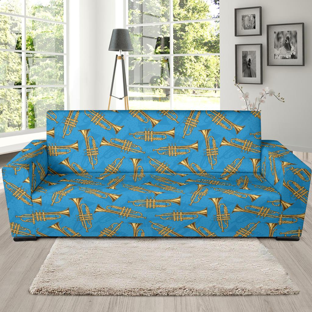 Trumpet Golden Pattern Themed Print Sofa Slipcover-JTAMIGO.COM