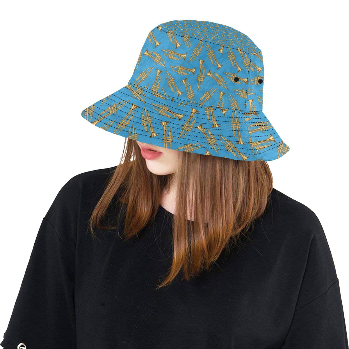 Trumpet Golden Pattern Themed Print Unisex Bucket Hat