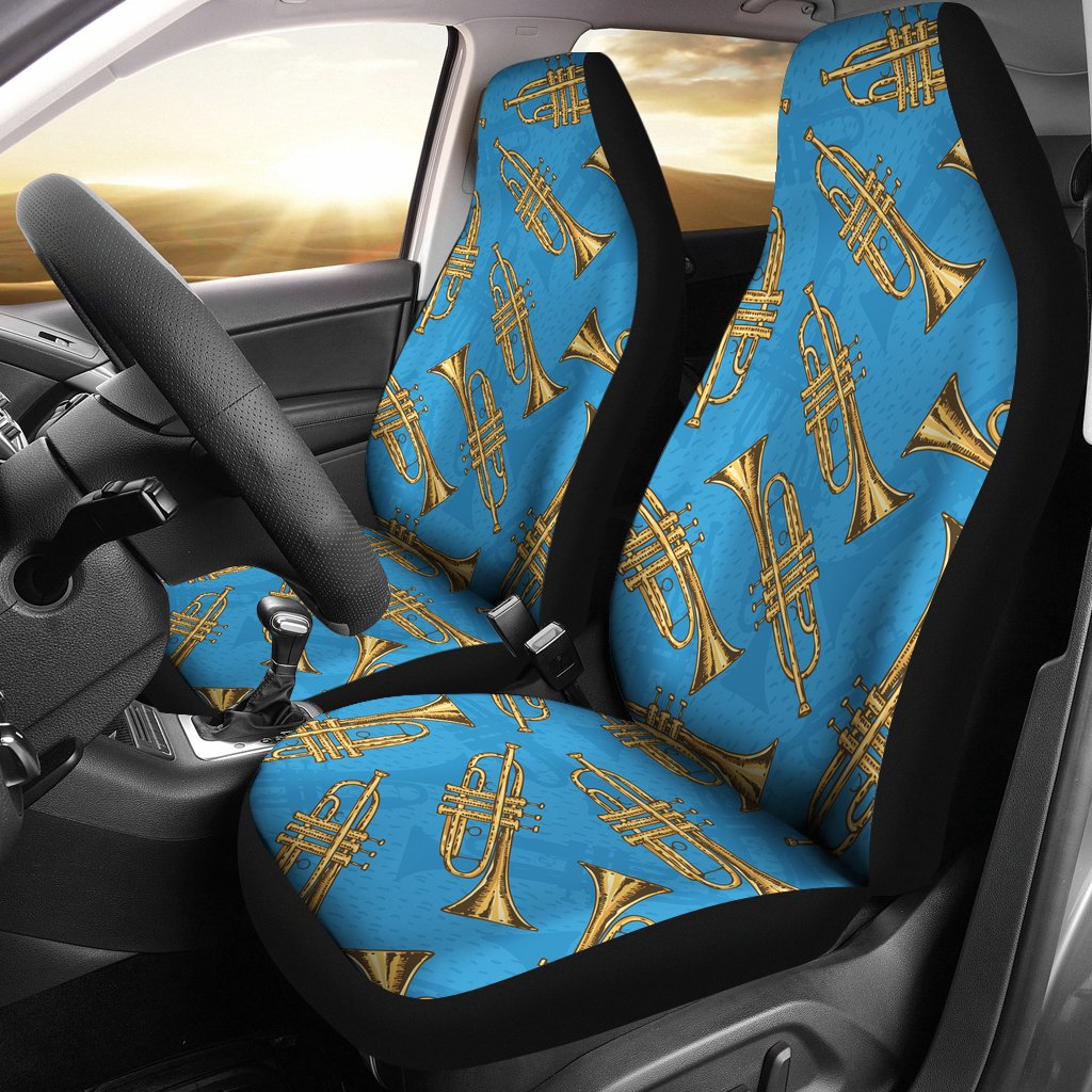 Trumpet Golden Pattern Themed Print Universal Fit Car Seat Covers