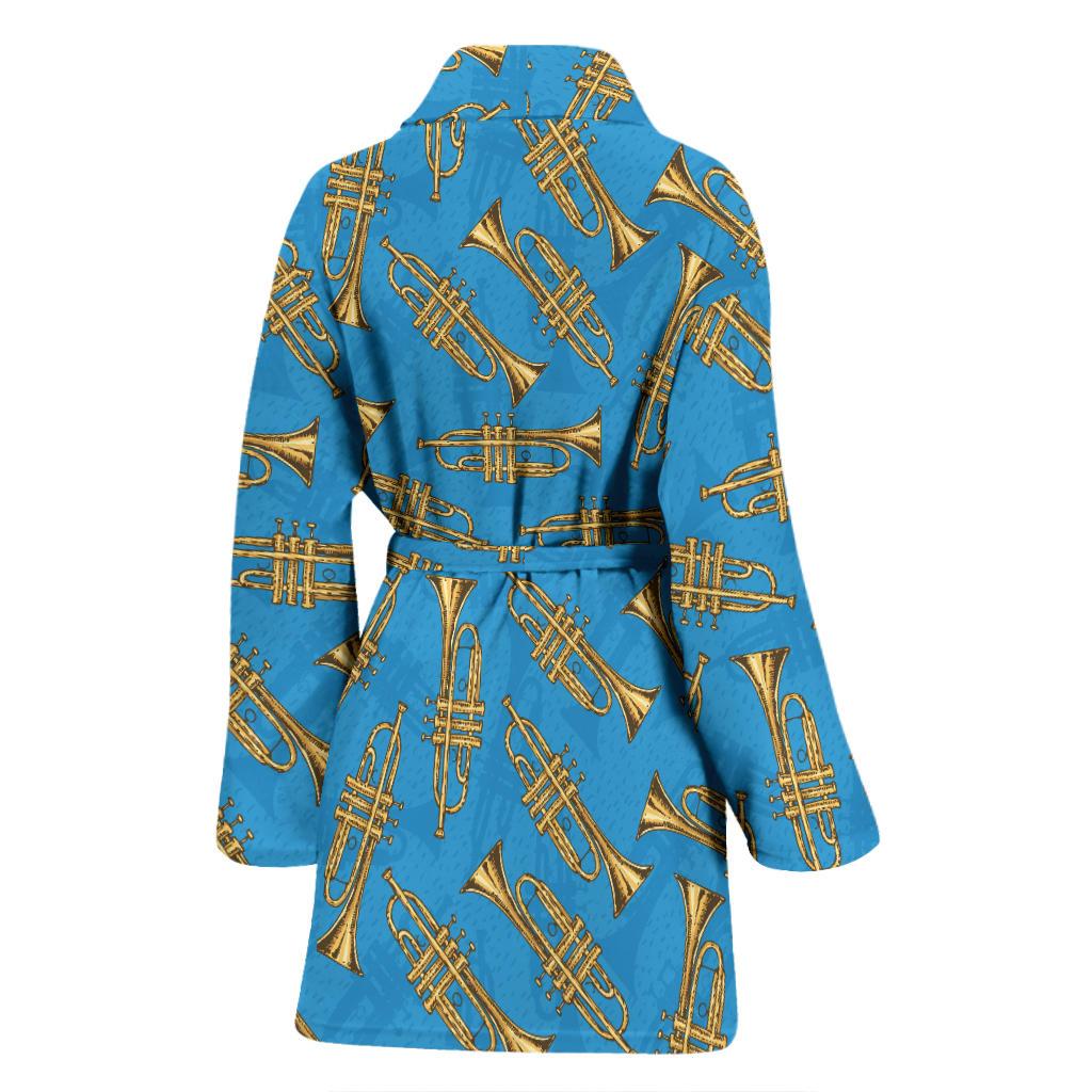 Trumpet Golden Pattern Themed Print Women Bath Robe-JTAMIGO.COM