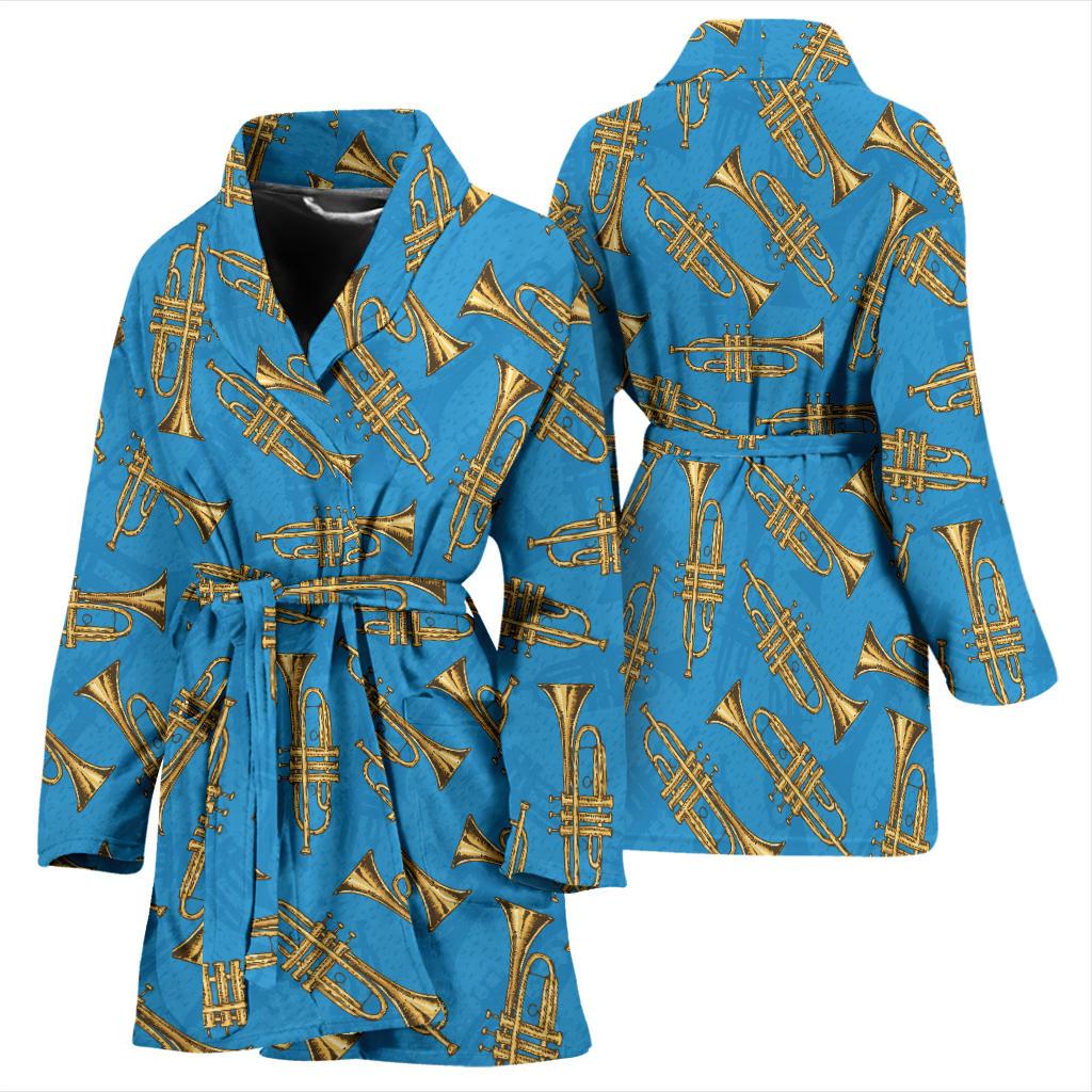 Trumpet Golden Pattern Themed Print Women Bath Robe-JTAMIGO.COM