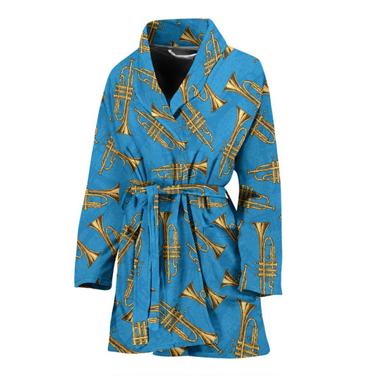 Trumpet Golden Pattern Themed Print Women Bath Robe-JTAMIGO.COM