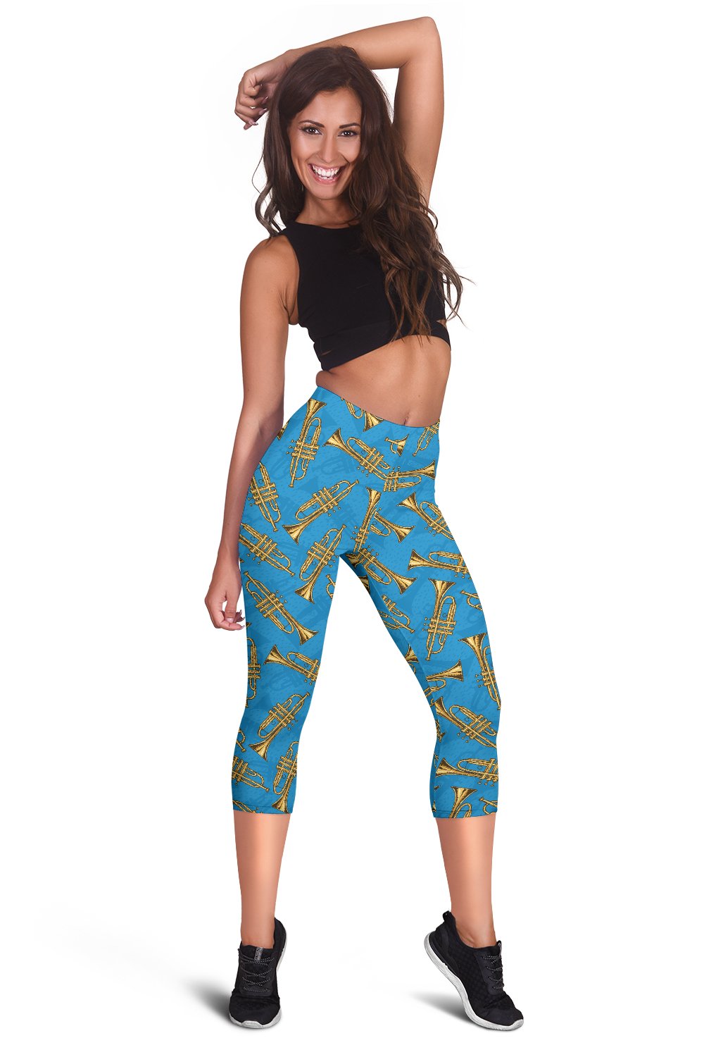 Trumpet Golden Pattern Themed Print Women Capris