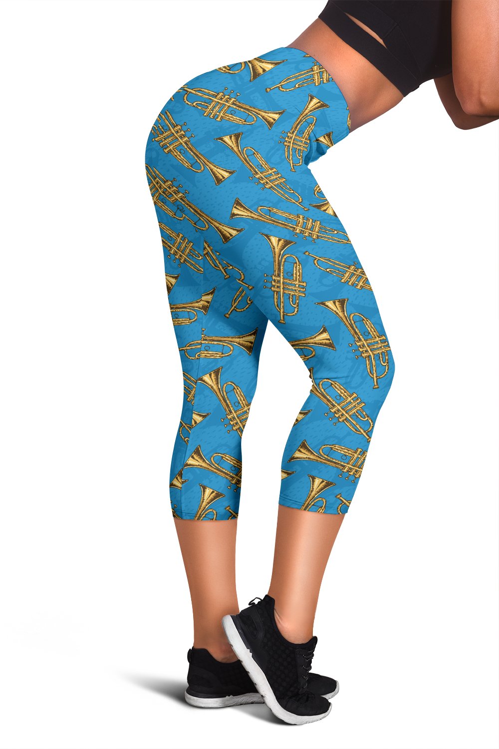 Trumpet Golden Pattern Themed Print Women Capris