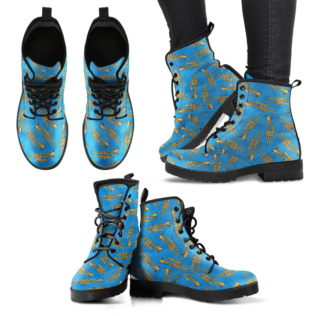 Trumpet Golden Pattern Themed Print Women Leather Boots-JTAMIGO.COM