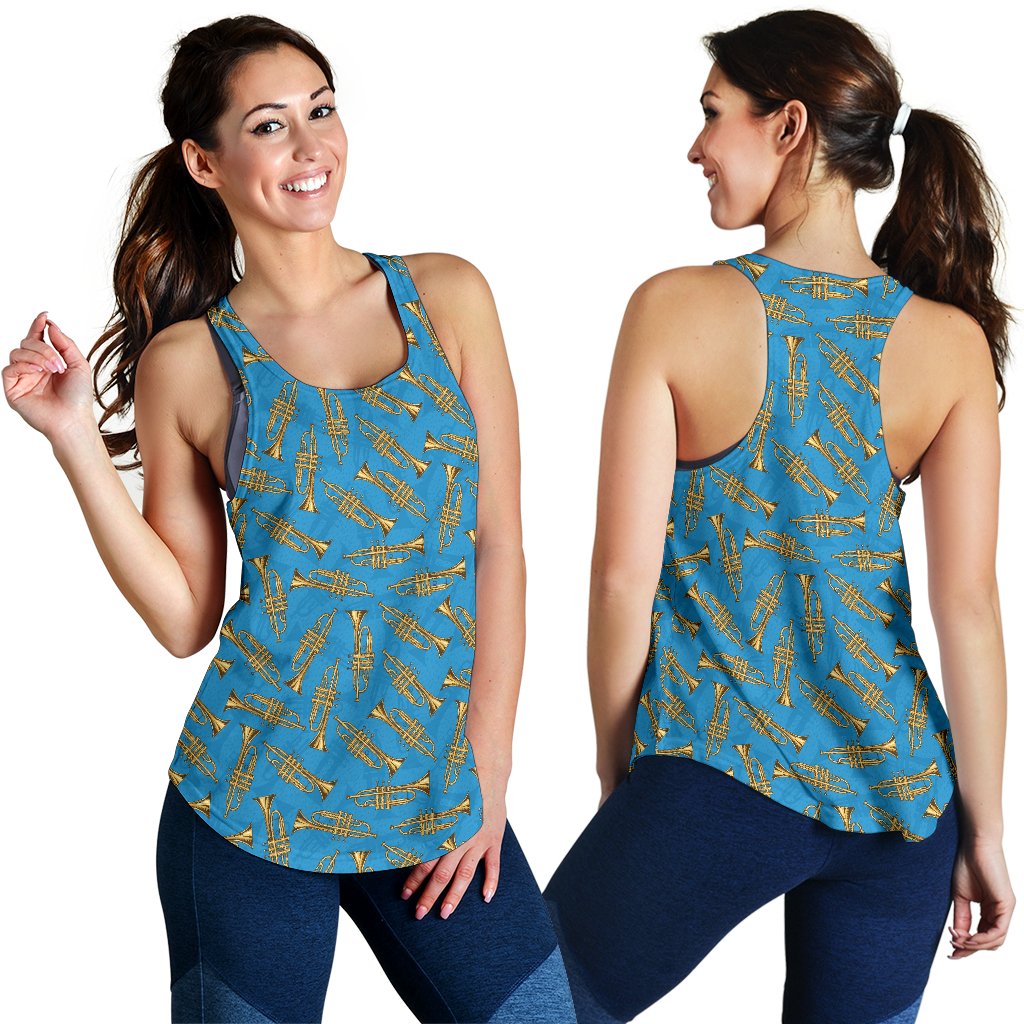 Trumpet Golden Pattern Themed Print Women Racerback Tank Top