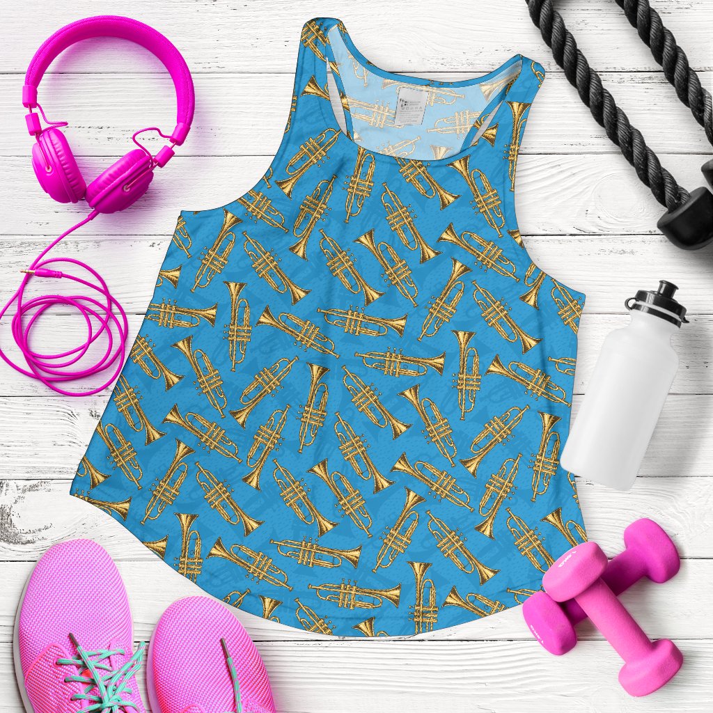 Trumpet Golden Pattern Themed Print Women Racerback Tank Top