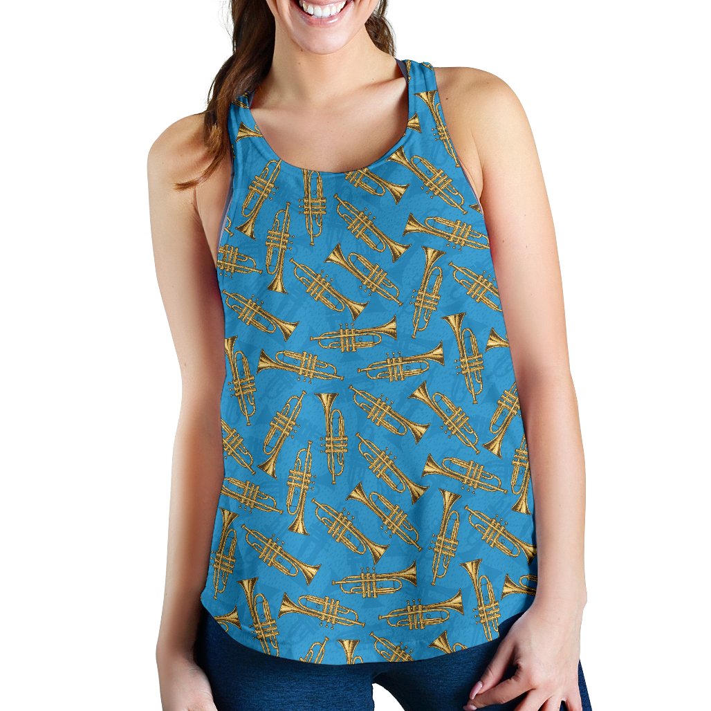 Trumpet Golden Pattern Themed Print Women Racerback Tank Top