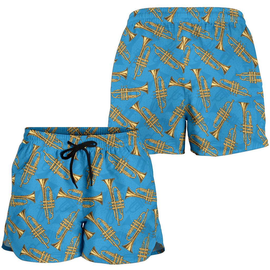 Trumpet Golden Pattern Themed Print Women Shorts-JTAMIGO.COM