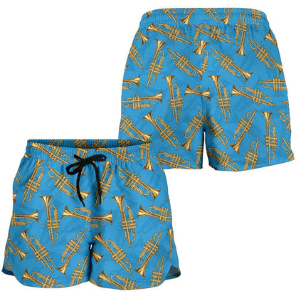 Trumpet Golden Pattern Themed Print Women Shorts-JTAMIGO.COM