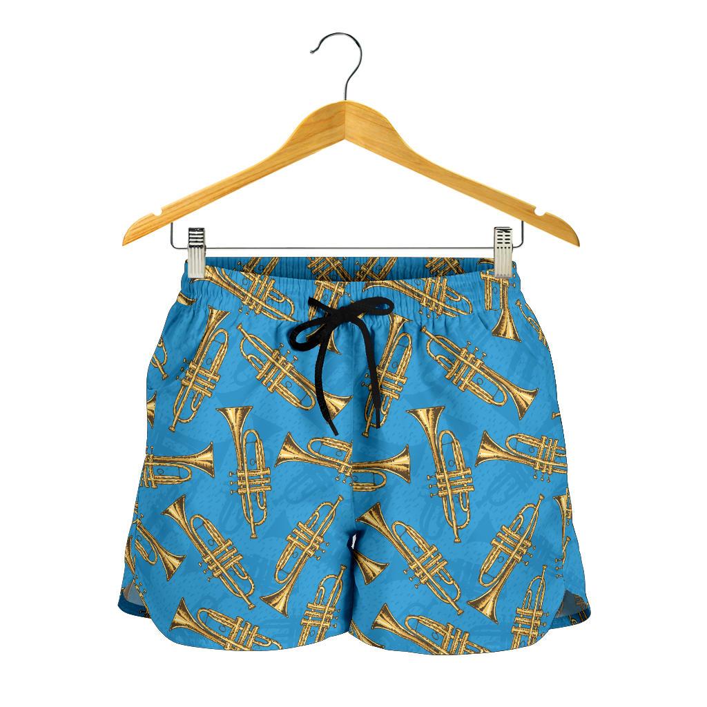 Trumpet Golden Pattern Themed Print Women Shorts-JTAMIGO.COM