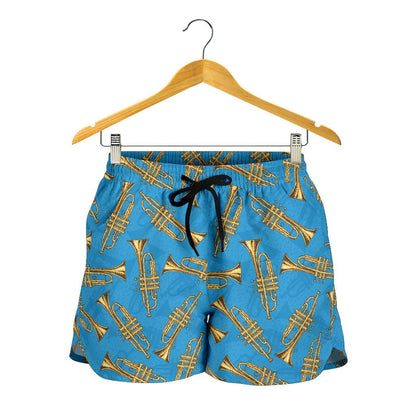 Trumpet Golden Pattern Themed Print Women Shorts-JTAMIGO.COM