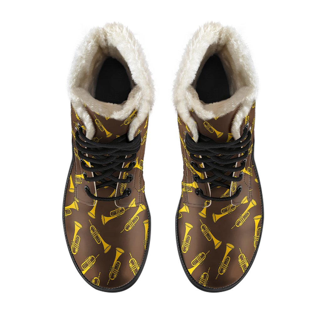 Trumpet Pattern Design Print Faux Fur Leather Boots-JTAMIGO.COM