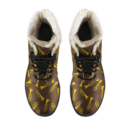 Trumpet Pattern Design Print Faux Fur Leather Boots-JTAMIGO.COM