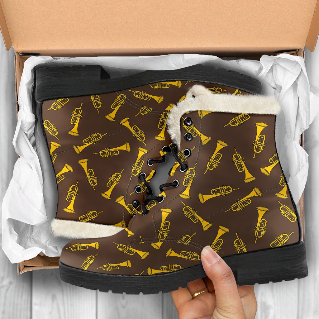 Trumpet Pattern Design Print Faux Fur Leather Boots-JTAMIGO.COM