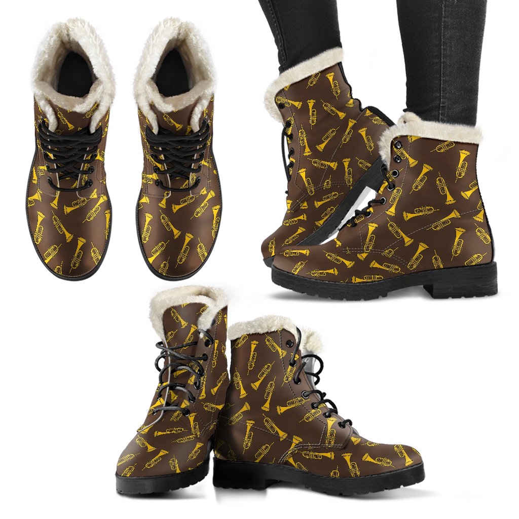 Trumpet Pattern Design Print Faux Fur Leather Boots-JTAMIGO.COM