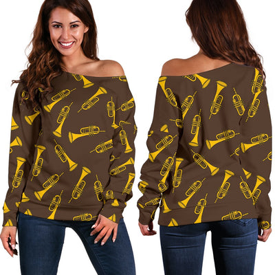 Trumpet Pattern Design Print Off Shoulder Sweatshirt