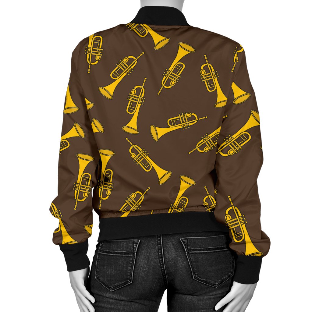 Trumpet Pattern Design Print Women Casual Bomber Jacket
