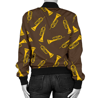 Trumpet Pattern Design Print Women Casual Bomber Jacket