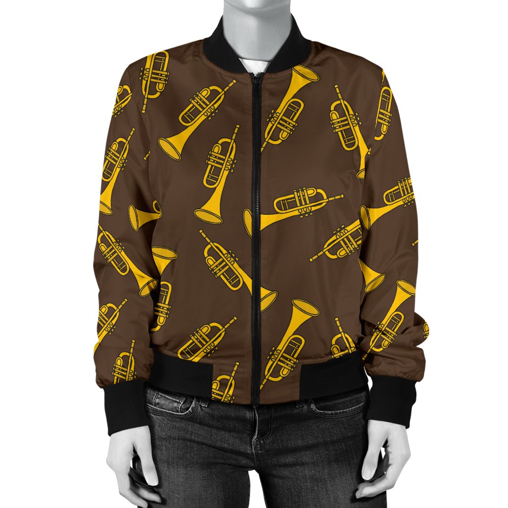 Trumpet Pattern Design Print Women Casual Bomber Jacket