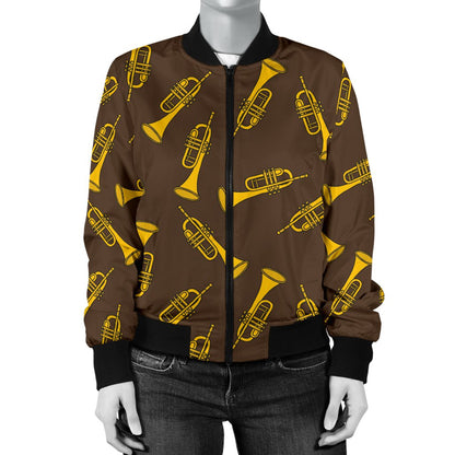 Trumpet Pattern Design Print Women Casual Bomber Jacket