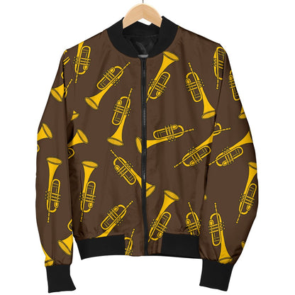 Trumpet Pattern Design Print Women Casual Bomber Jacket
