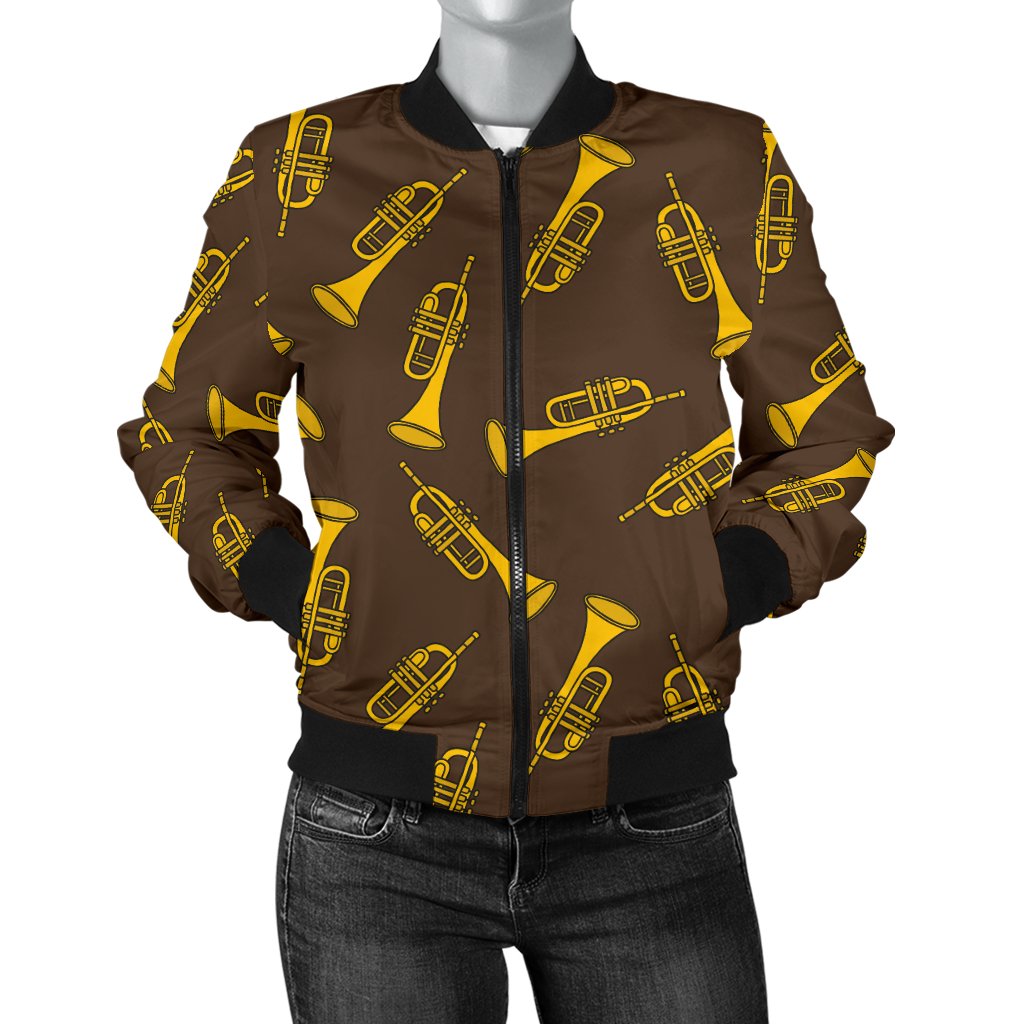 Trumpet Pattern Design Print Women Casual Bomber Jacket