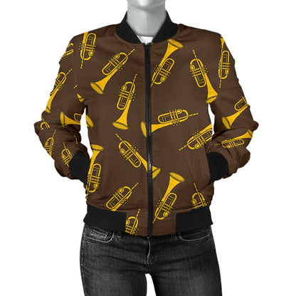 Trumpet Pattern Design Print Women Casual Bomber Jacket
