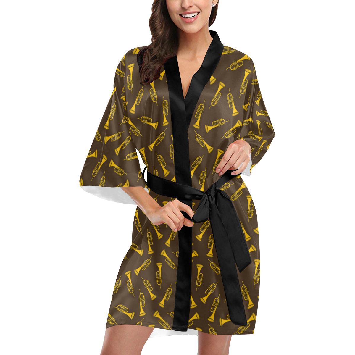 Trumpet Pattern Design Print Women Short Kimono Robe