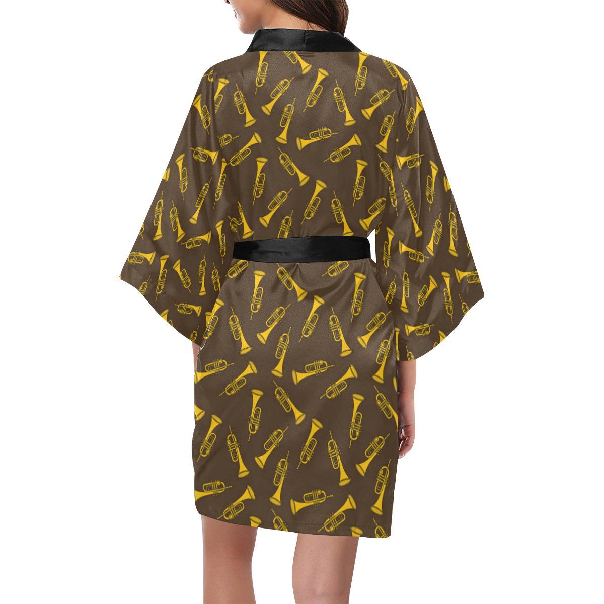 Trumpet Pattern Design Print Women Short Kimono Robe