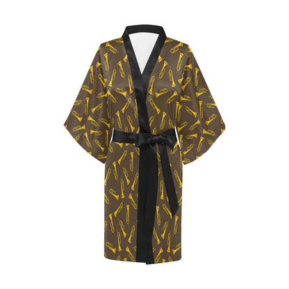 Trumpet Pattern Design Print Women Short Kimono Robe
