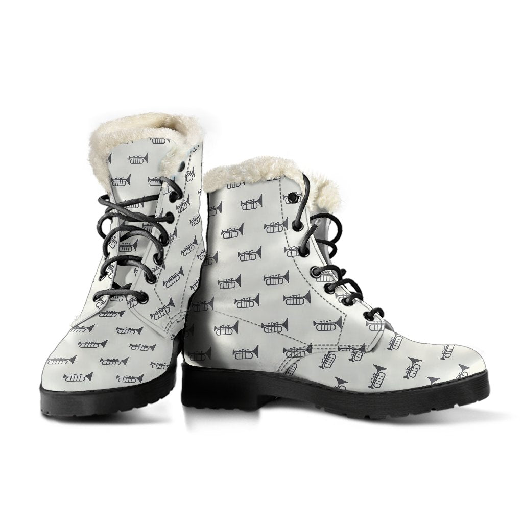 Trumpet Pattern Themed Print Faux Fur Leather Boots-JTAMIGO.COM