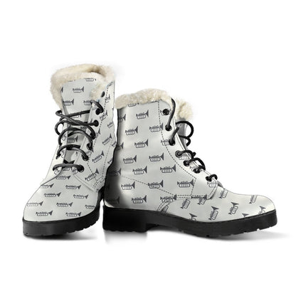 Trumpet Pattern Themed Print Faux Fur Leather Boots-JTAMIGO.COM