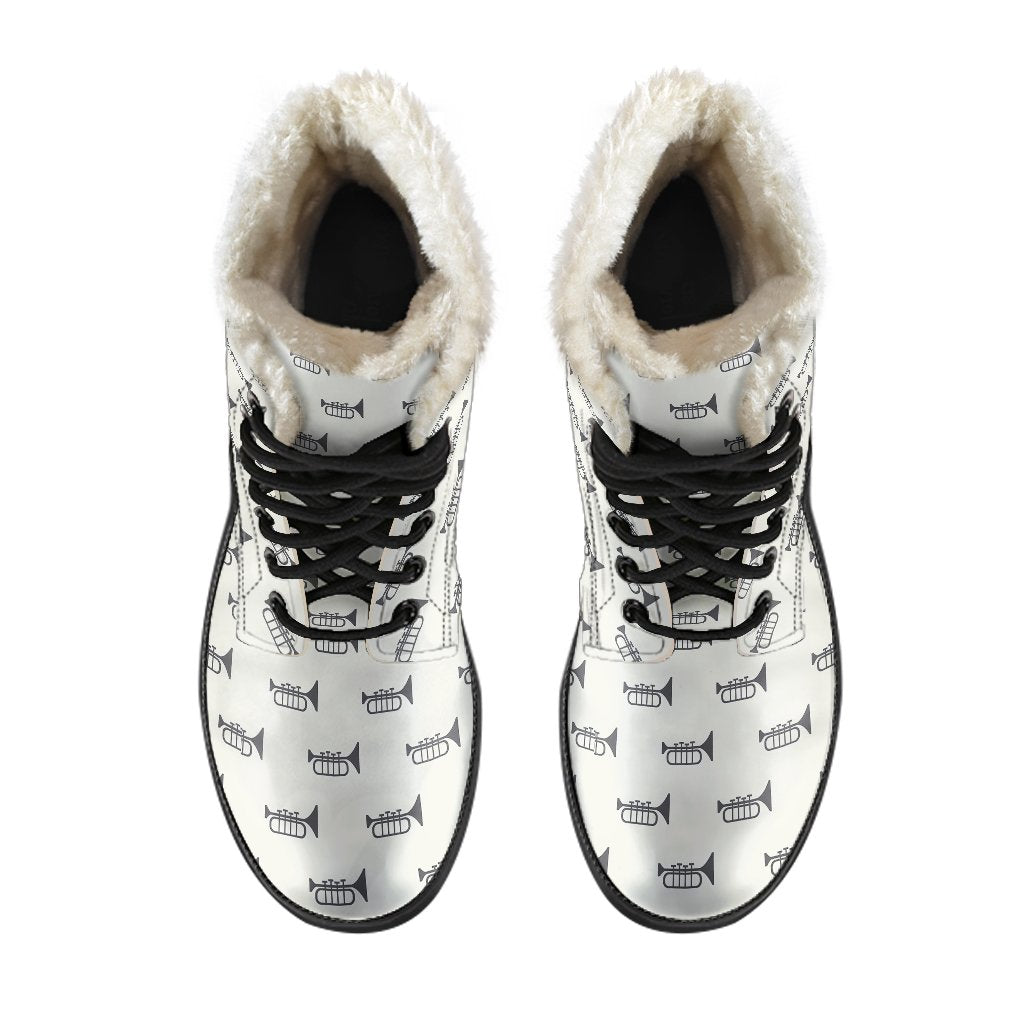 Trumpet Pattern Themed Print Faux Fur Leather Boots-JTAMIGO.COM