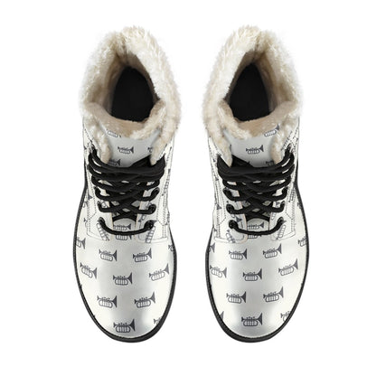 Trumpet Pattern Themed Print Faux Fur Leather Boots-JTAMIGO.COM