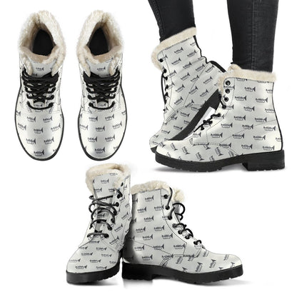 Trumpet Pattern Themed Print Faux Fur Leather Boots-JTAMIGO.COM
